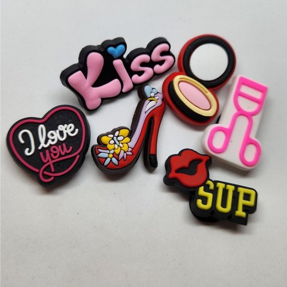 Shoe Charms High Heel Kissy Lips Compact Eyelash Curler Kiss I Love You Heart 6p - Picture 1 of 8